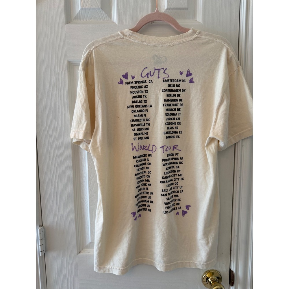 Olivia Rodrigo GUTS Tour Shirt M Cream Graphic Tee Double Sided Official Merch - Picture 4 of 5